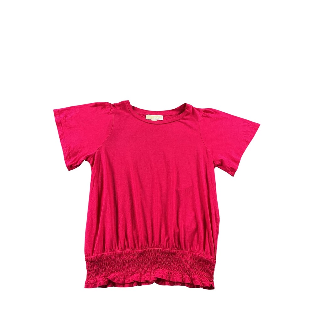 Michael Kors Pink Smocked Hem Short Sleeve Blouse Top Medium